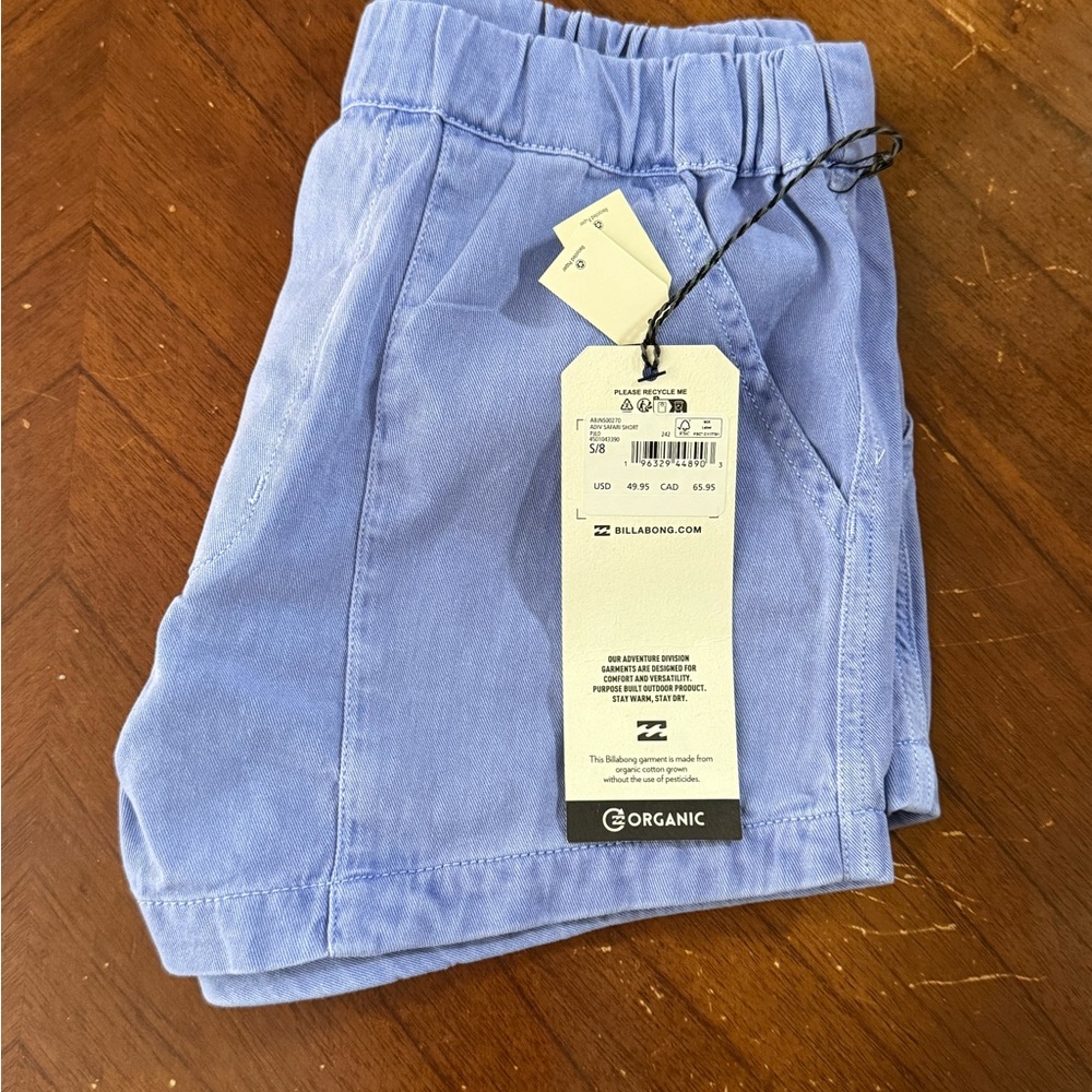 New with tags Billabong Blue Organic cotton Avid Safari shorts